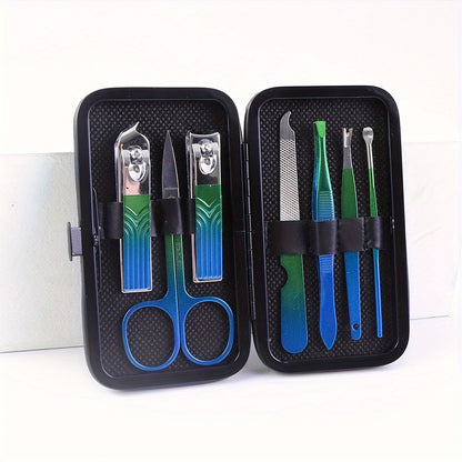 Manicure Set Nail Clipper Set Built-in Nail File Men's And Women's Personal Care Portable Travel Household 7-Piece Set Black Nail Scissors Grooming Tools Kit