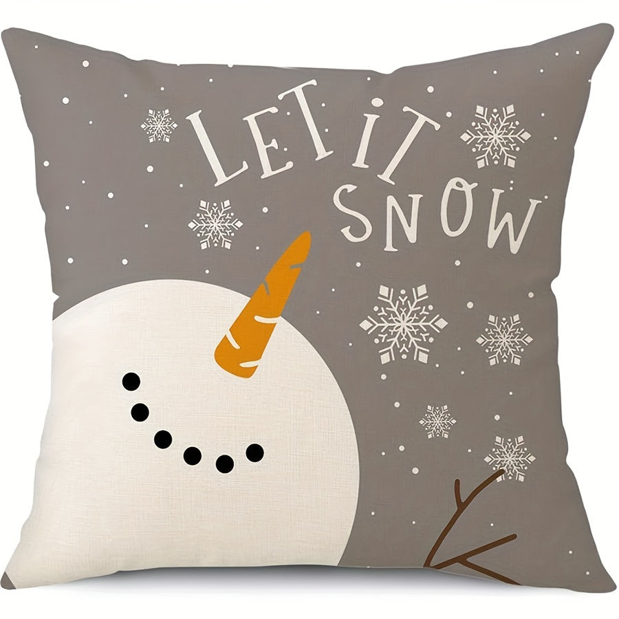 4pcs, Linen Christmas Pillow Covers, Christmas Decorations, Snowman Deer Christmas Tree, Winter Holiday Decor, Throw Cushion Case For Home Couch 16x16, 18x18, 20x20 Single-sided, No Pillow Core