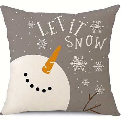 4pcs, Linen Christmas Pillow Covers, Christmas Decorations, Snowman Deer Christmas Tree, Winter Holiday Decor, Throw Cushion Case For Home Couch 16x16, 18x18, 20x20 Single-sided, No Pillow Core