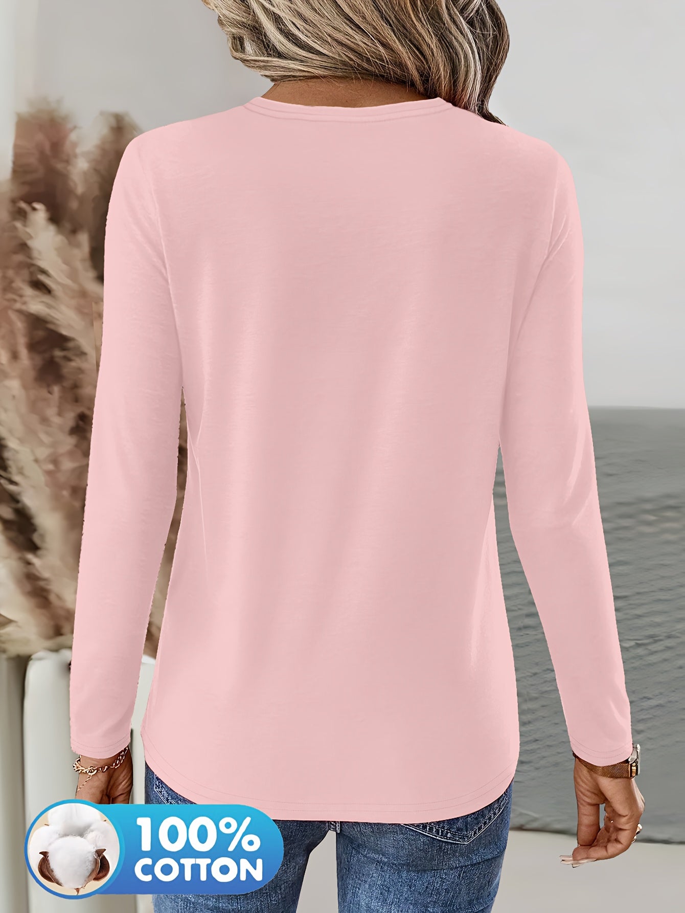 3pcs Women'S 100% V-Neck Long Sleeve T-Shirts - Soft, Durable, and Comfortable Casual Wear for All Seasons, Perfect for Holidays, Graduations, and Everyday Style, Everyday Comfort Wear | Minimalist Style | Soft Fabric Tee