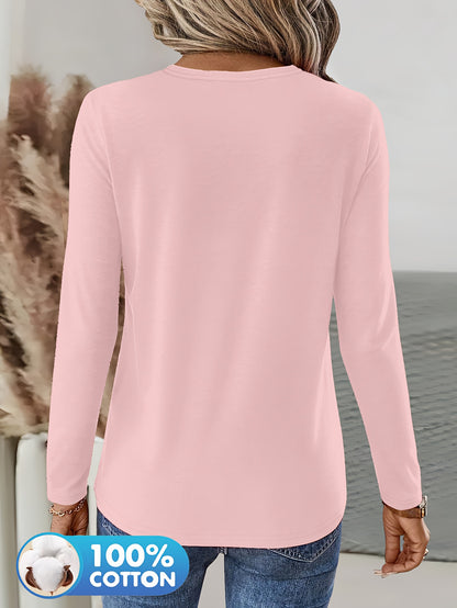 3pcs Women'S 100% V-Neck Long Sleeve T-Shirts - Soft, Durable, and Comfortable Casual Wear for All Seasons, Perfect for Holidays, Graduations, and Everyday Style, Everyday Comfort Wear | Minimalist Style | Soft Fabric Tee