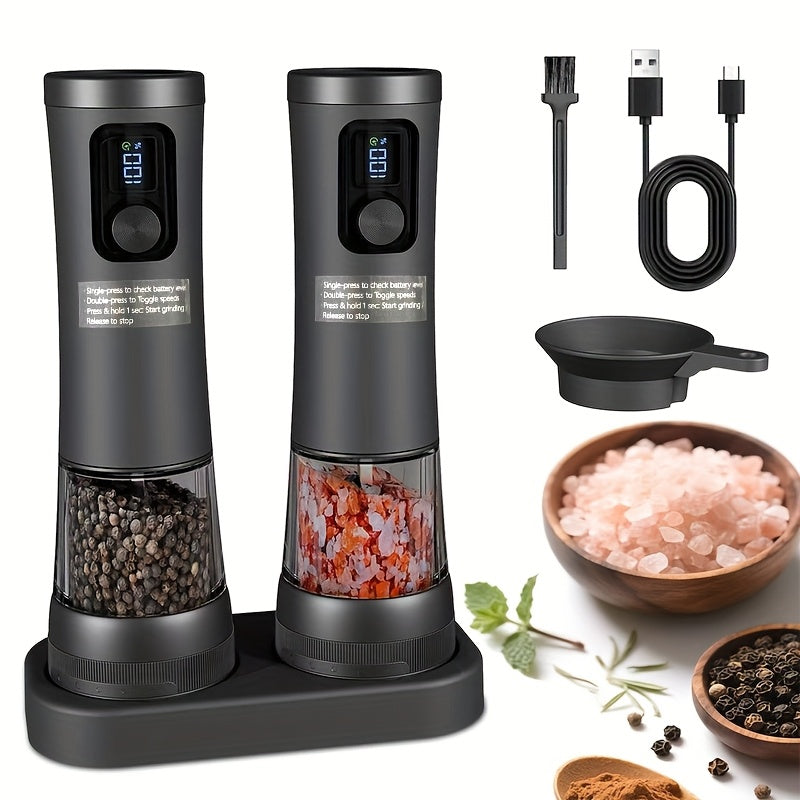 Electric Salt and Pepper Grinder Set - Automatic pepper grinder with battery display, 5 adjustable levels, dust cover and base, suitable for modern kitchen appliances | Christmas | Halloween, Salt and Pepper