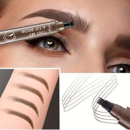 4pcs Professional Makeup Artist Ultra-Fine 4-Branch Eyebrow Pencil, Waterproof & Sweatproof, Natural 3D Wild Brow Look, Realistic Definition, Smudge-Free, Black Set - Perfect Christmas or Birthday Gift