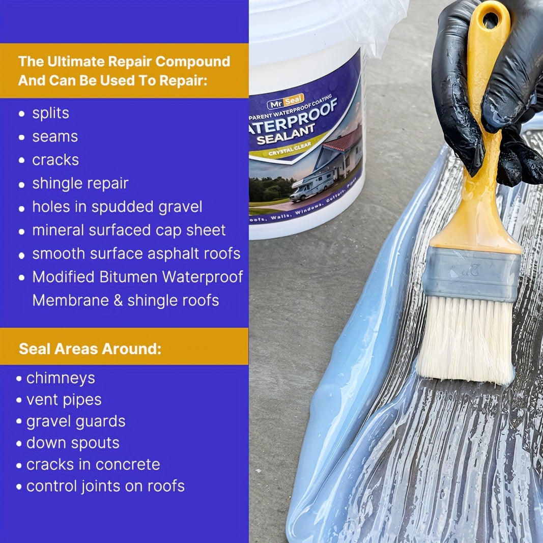 2kg RV Transparent Waterproof Sealant - Covers Up to 160 SqFt @ 1/12" Tickness, Ideal for RV Roof, Windows, Gutters &amp; More, Durable &amp; Flexible Sealant for Home Improvement, Roof Sealant, Versatile Sealant, High Quality Sealan