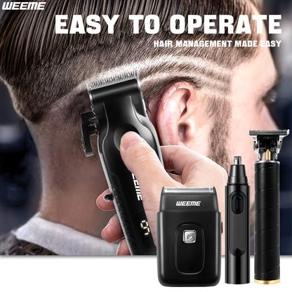 WEEME 4pcs for Man's Grooming Kit Electric Hair Clipper + Beard Trimmer + Shaver + Nose Hair Trimmer, USB Rechargeable with LCD Display | Perfect Gift for Dad, Husband, Boyfriend (Father's Day/Birthday)
