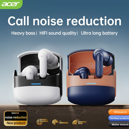 Acer OHR548 Wireless Headphones with 52dB Deep Sea Noise Reduction, In-Ear Design, Wireless 5, 4, Heavy Bass, No Sound Leakage, SSVP Extreme Digital Enhancement, Type-C Charging Case, Ultra-Long Standby, Touch Control, for Sm