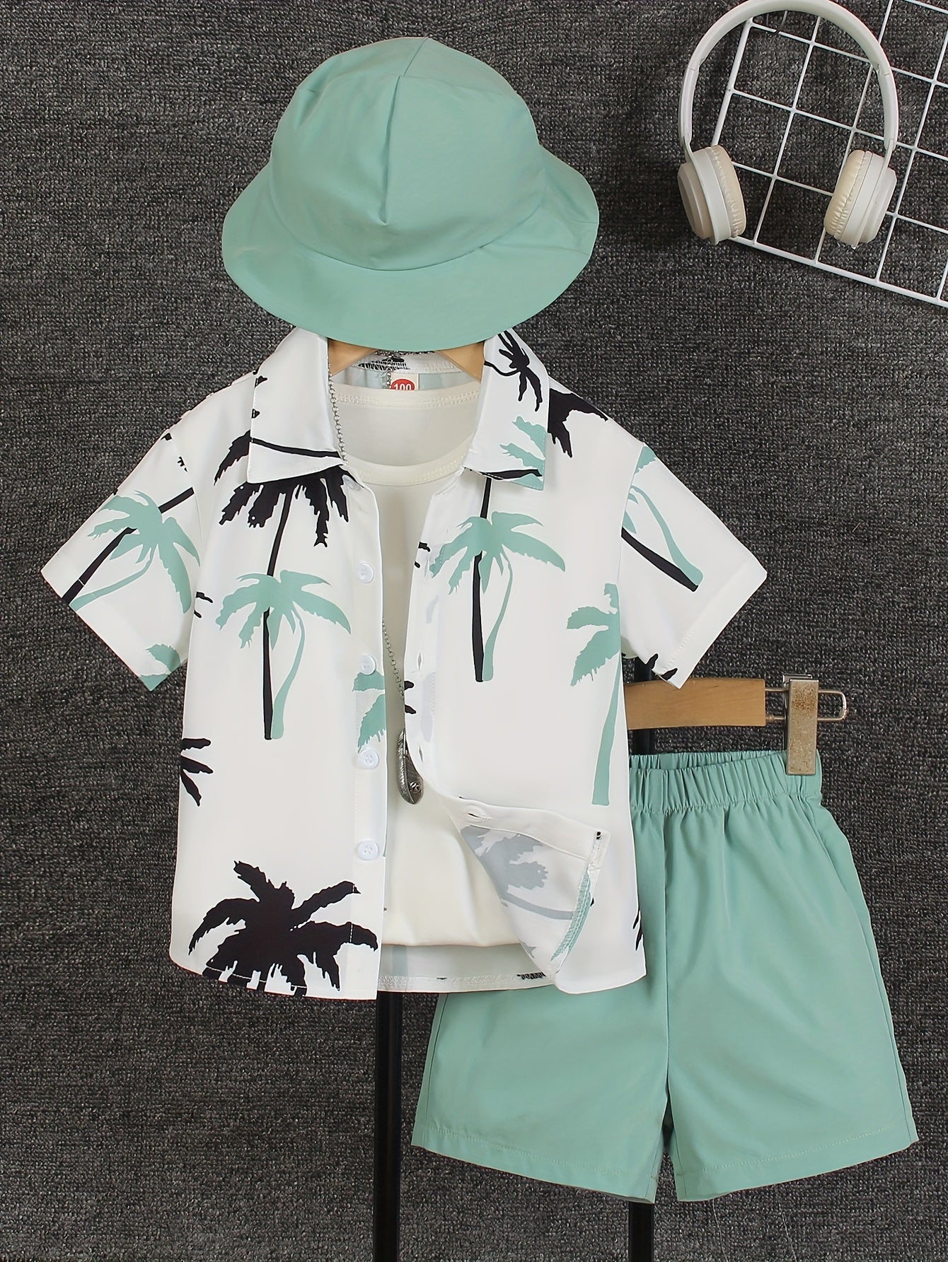 Boys' Summer Fashion Street Shirt Three-piece Set Only Selling Hats, Shirts and Shorts, Perfect for Outdoor