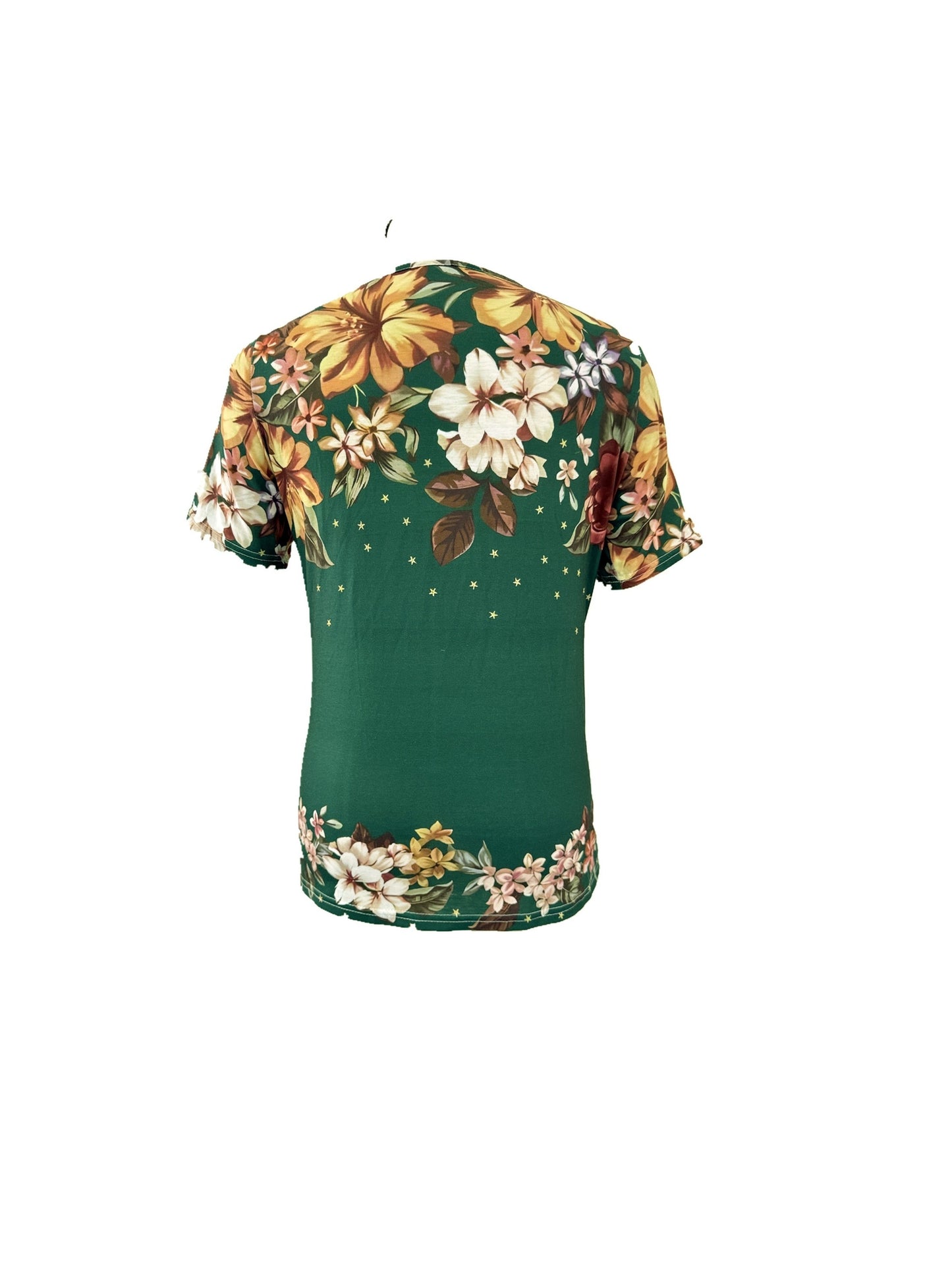 Floral Print Button Front T-shirt, Casual Short Sleeve Summer T-shirt, Women's Clothing