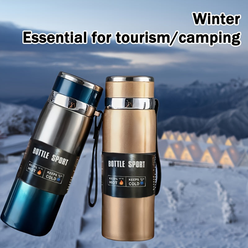 800ml/27oz Stainless Steel Insulated Water Bottle with Carrying Strap - Keeps Drinks Hot for 10 Hours or Cold for 24 Hours, BPA-Free, Portable for Camping, Hiking, Driving, and Travel