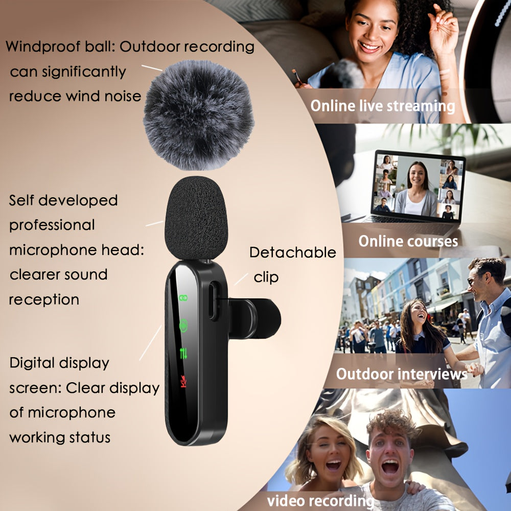 4-in-1 Professional Wireless Lavalier Microphone for 4 People, Plug-and-Play with Intelligent Noise Reduction, Windproof Ball, Compatible with Smartphones, Laptops, and Tablets, USB-C Charging, 2.4G/3G/4G/5G, Video Conference