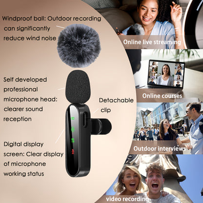 4-in-1 Professional Wireless Lavalier Microphone for 4 People, Plug-and-Play with Intelligent Noise Reduction, Windproof Ball, Compatible with Smartphones, Laptops, and Tablets, USB-C Charging, 2.4G/3G/4G/5G, Video Conference
