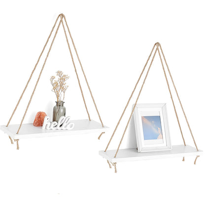 2pcs Boho Decor Hanging Shelf, Storage Display Shelves For Hanging Plants Photos, Rustic Wood Floating Shelves For Nursery Bedroom Bathroom Living Room, wall decor