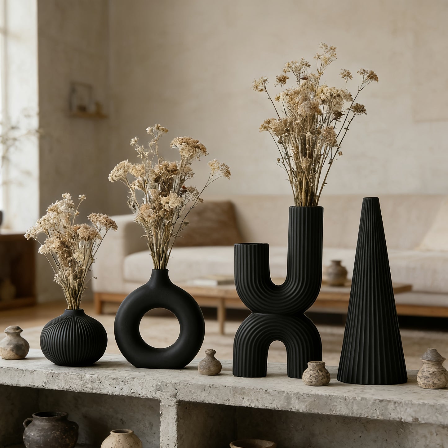 4-Piece Bohemian Style Decorative Vase Set Cylinder Plastic for Dried Flowers