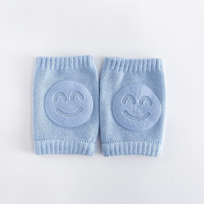 Boys Casual Knitted Knee Pads With Smile Face, Thermal Joint Protector For Autumn And Winter