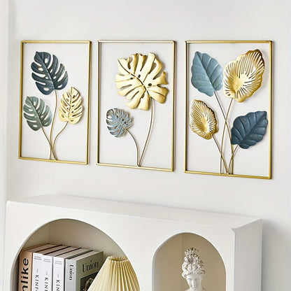 3pcs Mounted Metal Wall Decor, Thick Minimalist Metal Wall Art, Modern Metal Sheet Wall Covering, Suitable for Sofa Backdrop Bedroom and Living Room, Golden Classic Style, No Frame, 43.94x29.97cm