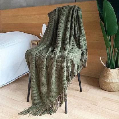 1pc Throw Blanket with Tassels, Bubble Textured Lightweight Throw Blanket for Couch Bed Sofa Home Decor