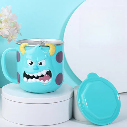 Monsters University Mike Wazowski 316 Stainless Steel Coffee Mug with Lid - 260ml, Blue Cartoon Design, Perfect for Work, School, Outdoor Activities, and Gifts, Work Mug | Playful Mug Style | Durable Coffee Cup, Coffee Bar Ac