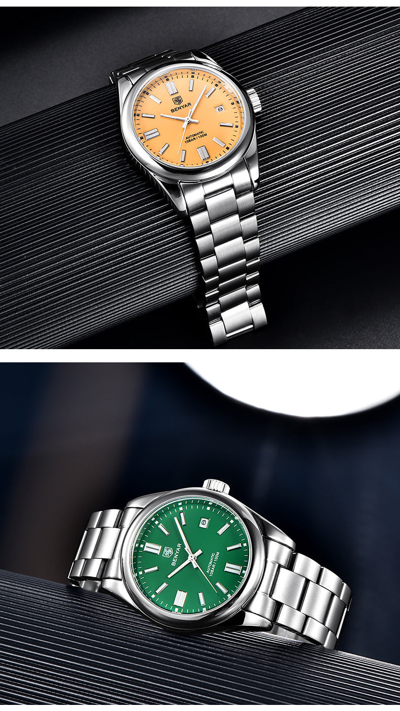1pc BENYAR Men's Mechanical Wristwatch, 10Bar Waterproof Automatic Watch, Stainless Steel Sports Diving Watch For Men, Ideal choice for Gifts