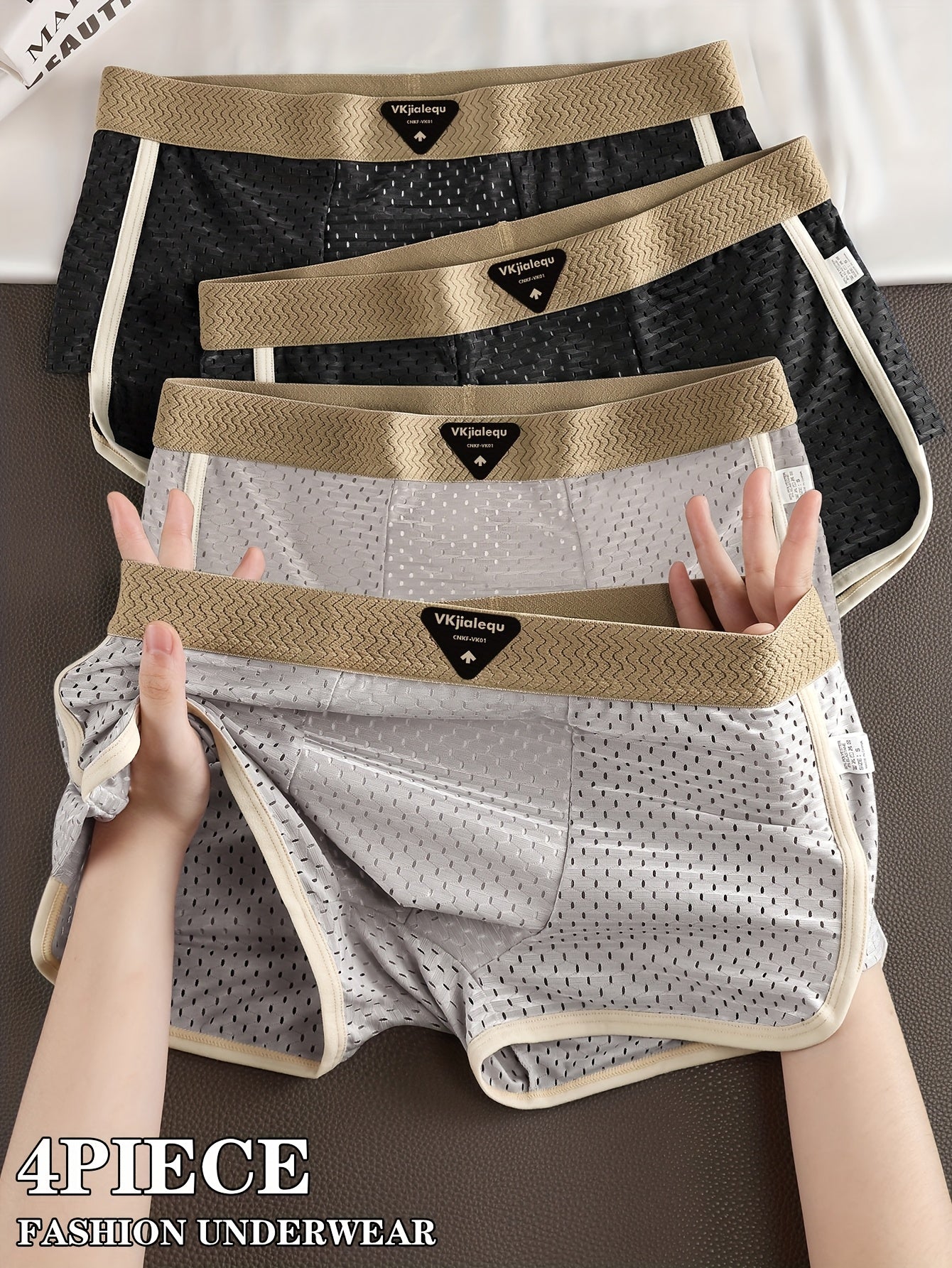 4pcs Men's Summer Ice Sliky Fiber Fabric Breathable Mesh Boxer Briefs - Soft, Comfortable & -Friendly Loose Fit Underwear