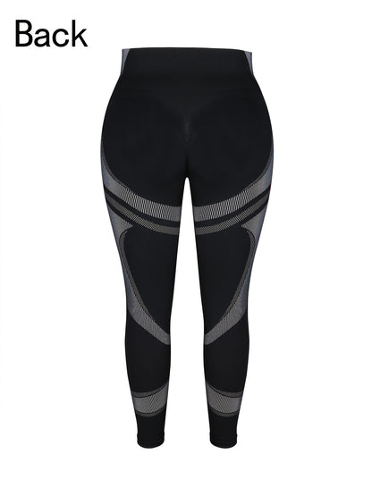 1pc Women'S Plus Size High Waist Seamless Yoga Pants, Nylon & Spandex Stretch Fabric, Striped Pattern, Breathable Mesh, Non-Waterproof, Spring/Summer/Autumn Tights for Yoga & Fitness