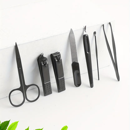 Manicure Set Nail Clipper Set Built-in Nail File Men's And Women's Personal Care Portable Travel Household 7-Piece Set Black Nail Scissors Grooming Tools Kit