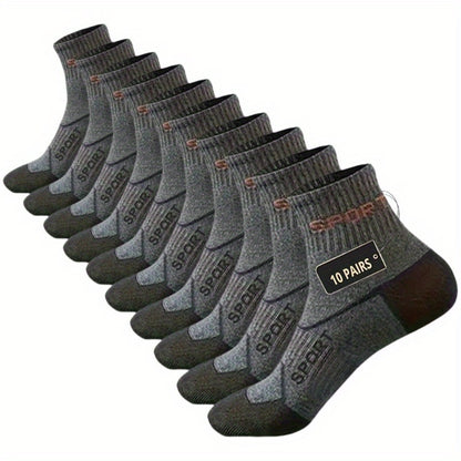 10 Pairs THCBME Men's Low-Cut Athletic Socks, Heavy-Duty Black/Gray/Beige/White, Numbered 1-10 for Easy Pairing, Durable Comfort for, Gym,, Casual Wear (Bulk Pack)