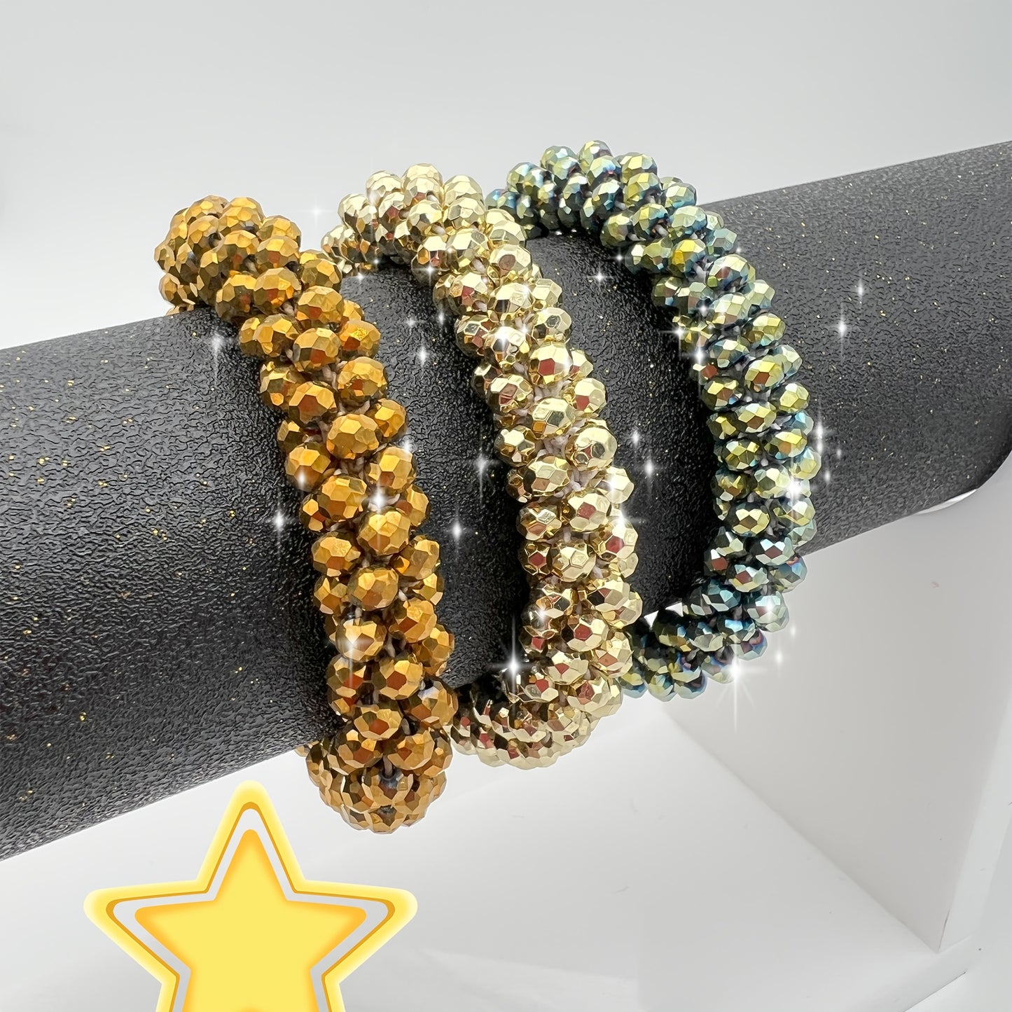 Esbbela 3pcs Bracelet Set Holiday Gift Beaded Artificial Crystal Stackable Strap Set with Elasticity Suitable for Women Men 16.51-20.32cm Daily Vacation