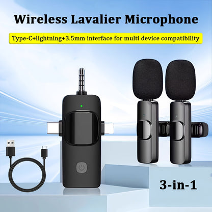3.5mm Jack 3-in-1 Professional Wireless Lavalier Microphone with Noise Canceling, Clear Sound, High Sensitivity, 2.4GHz Receiver, Stable Transmission - Ideal for Computers, Cameras, Laptops, Online Teaching, Conferences, Tou