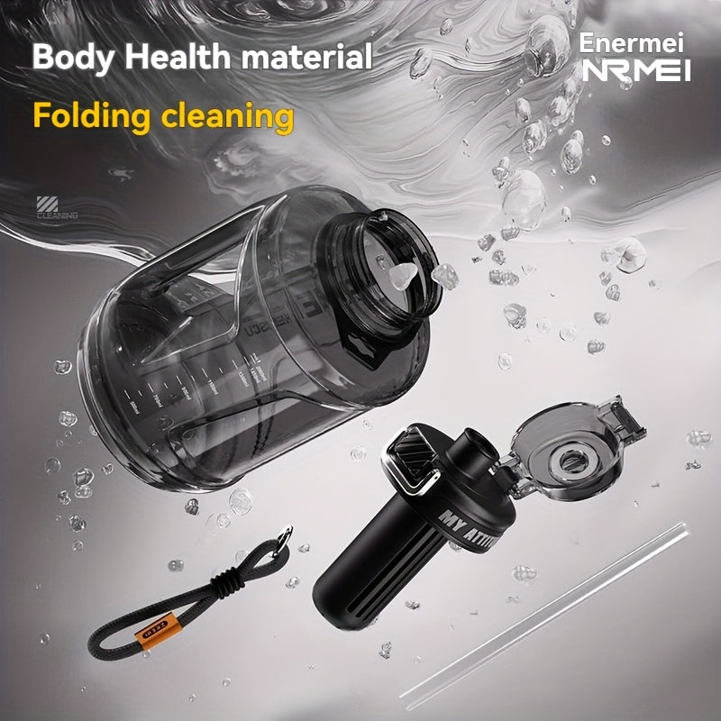 NRMEI 64oz Water Bottle with Time Marker - BPA-Free Half Gallon Hydration Flask, Large Sports Water Bottle with Straw and Lid, Handle, Suitable for Camping & Gym