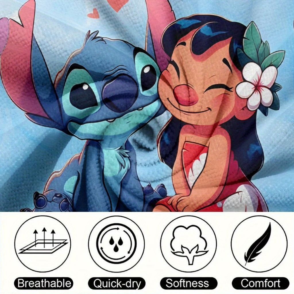 1pc Stitch and Lilo Beach Towel - Cute Intimate Moment Design, Quick-Dry Microfiber, Lightweight & Super Absorbent, Perfect for Yoga, Travel, Swimming, Fitness & Camping, Swim Towels