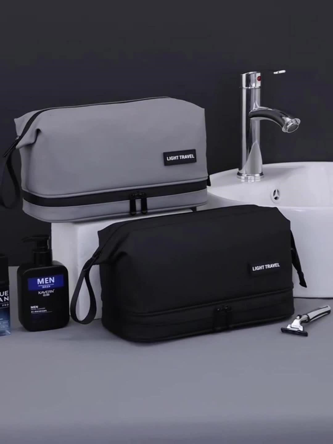 Men's double-layer zipper toiletry bag, large capacity travel storage makeup bag, portable makeup storage bag