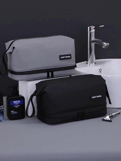 Men's double-layer zipper toiletry bag, large capacity travel storage makeup bag, portable makeup storage bag