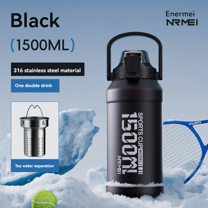 NRMEI Insulated Water Bottle with Straw, Double-Wall Vacuum Stainless Steel Thermos with Handle, Perfect for Sports and Gym Use