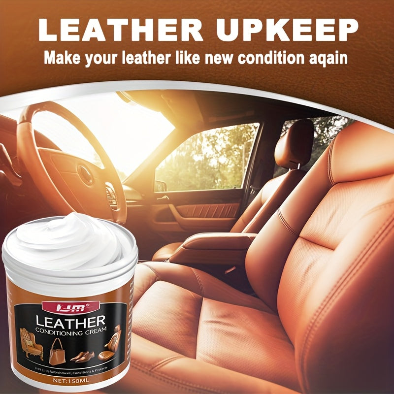 KJM Leather Conditioner and Restorer Cream - 150ml, Deep Conditioning and Protection for Car Seats, Sofas, Jackets, Shoes, Bags, and Apparel, Adds Shine and Protects, Restorative Care | Restorative Care | ABS Consistency, Lea