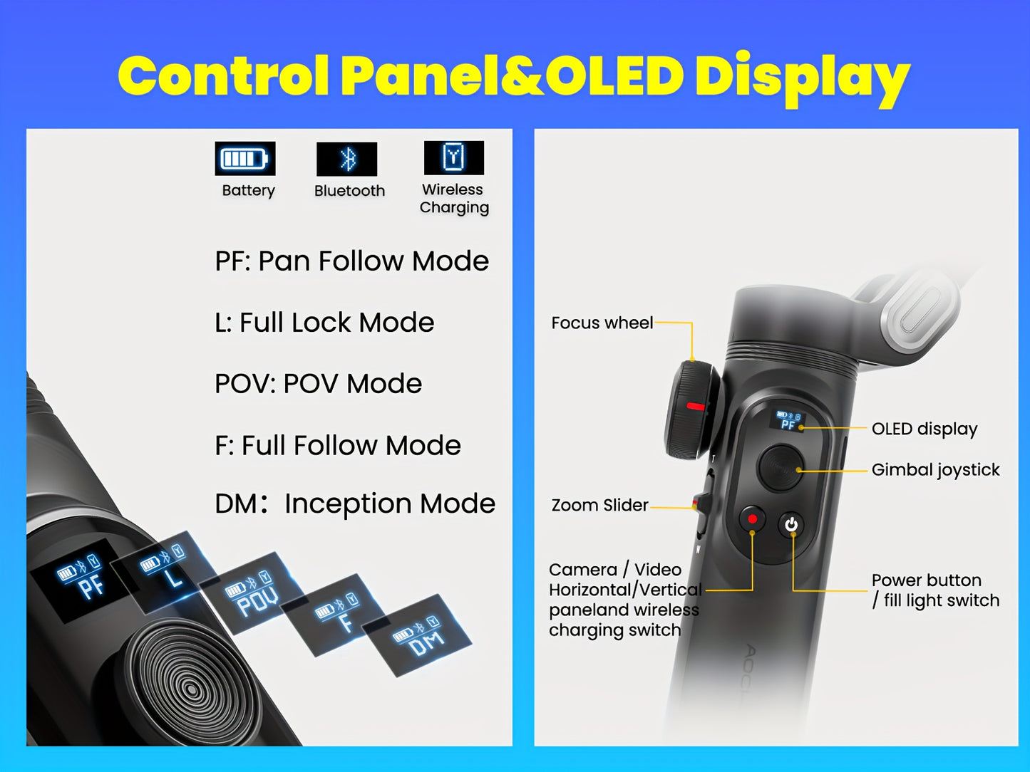 AOCHUAN Smart X Pro 3-Axis Stabilized Phone Gimbal Kit with AI Smart Control, 7-Color RGB Fill Light, OLED Display, Extendable Pole, 360° Rotation, Foldable Design, Long Battery Life, Professional Vlogging & Outdoor Shooting