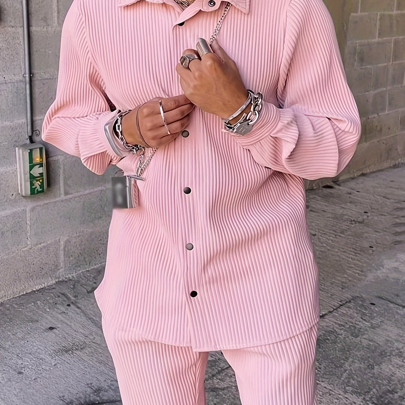 Men's 2Pcs Outfits, Casual Lapel Button Up Long Sleeve Shirt And Pants Set For Summer, Men's Clothing For Daily Leisure Vacation Resorts, Coquette Style