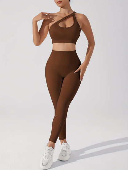 Women's 2pcs Yoga Set: Sexy One-Shoulder Sports Bra & High-Waist Butt Lifting Leggings - Stretchy, Non-See-Through Activewear