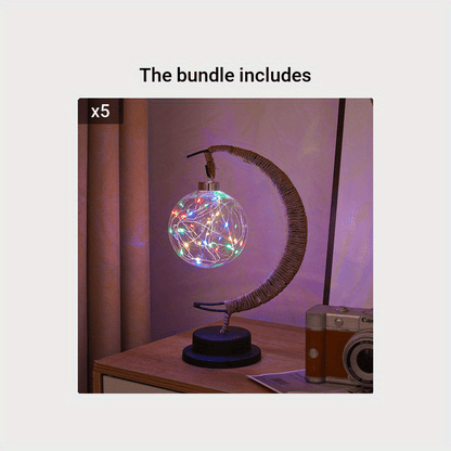 LED Ball Lamp Wrought Iron Moon Lamp, Plastic And Iron Bar Desk Lamp Decorative Lamp, Bedroom Decorative Modeling Lamp (battery Not Included) Halloween, Christmas Decor For Hotel/catering/event Holding