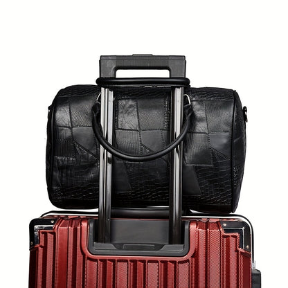 Men's Large Capacity Business Travel Duffle Bag - Durable with Crocodile-Textured Design, Multiple Compartments & Top Handles for Work Trips, Weekend Getaways