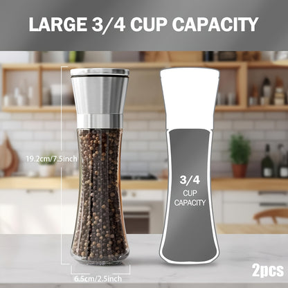 2pcs Premium Stainless Steel Salt and Pepper Grinder Set - Adjustable Ceramic - High Glass Salt and Pepper Mill - This elegant yet practical grinder set enhances your cooking experience, adding flavor to your kitchen