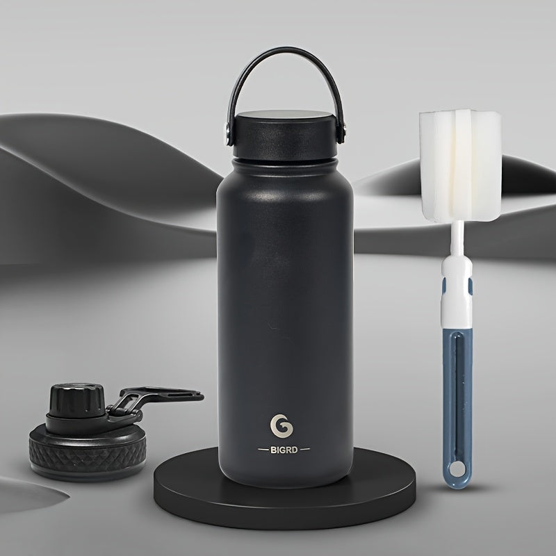 BIGRD 1000ml stainless steel sports Bottle leak proof water bottle double cap Bottle suitable for carbonated water bottle, silicone handle cap/direct drinking cap, suitable for sports/outdoor/camping/fitness/yoga, Yoga Gear,