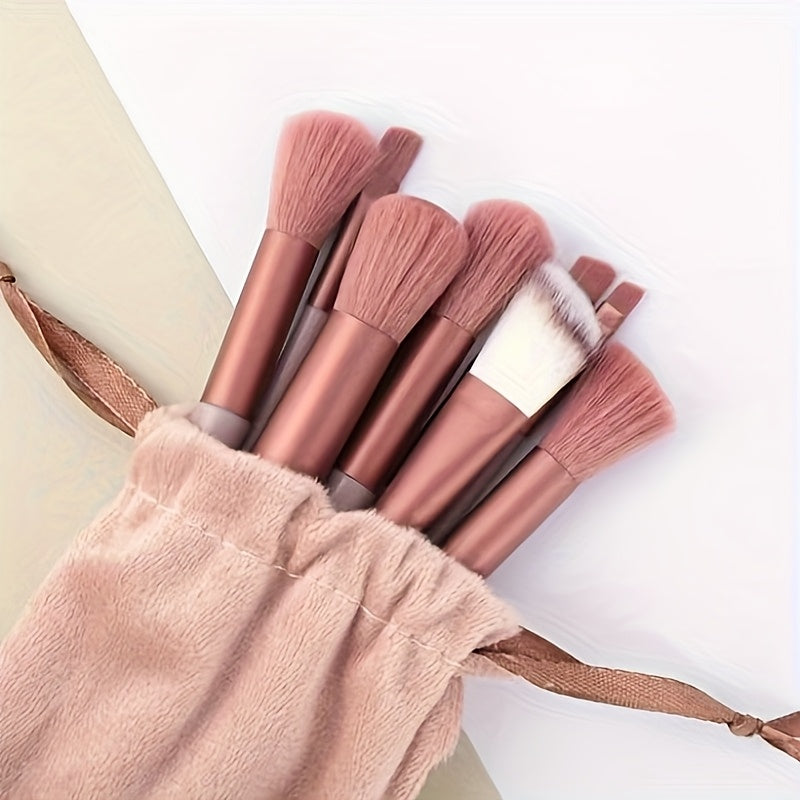 Luxurious 13pcs Makeup Brush Set With Soft Synthetic Bristles - Includes Travel Pouch, Fragrance-Free For All Skin Types
