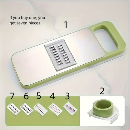 7pcs Stainless Steel Multi-Function Vegetable Slicer And Grater Set with Interchangeable Blades, Manual Kitchen Gadget Tool Kit for Potato, Carrot, Cucumber, 4 Seasons Available