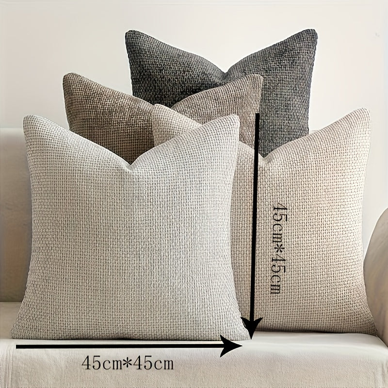 4pcs Contemporary Decorative Throw Pillows - Gray & Hemp Blend, Hand Wash Only with Zipper Closure, Versatile for Sofa, Bed, Armchair & Floor Seating