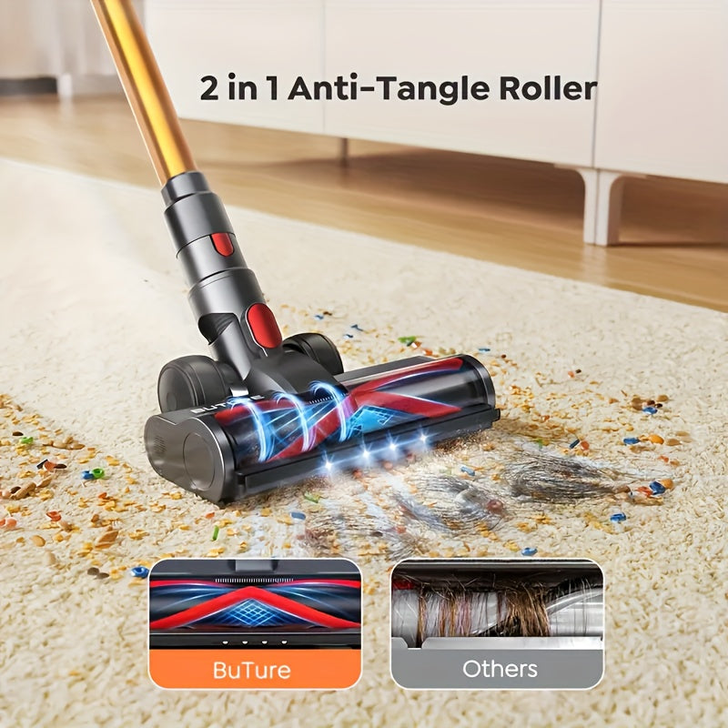 46000Pa/55Min Vacuum Cleaner Cordless, Cordless Vacuum Cleaner Super Quiet, Powerful Cordless Stick Vacuum Cleaner with LED Display/Anti-Tangle Brush, Detachable Battery, Lightweight 1.5L Dust Cup Perfect for Pet Hair, Floor,