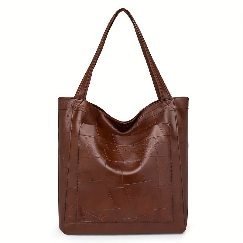 Women's Faux Leather Tote Bag with Magnetic Closure, Fixed Shoulder Straps, Solid Color, Polyester Lined, Edge Paint Detail, Suitable for Various Occasions