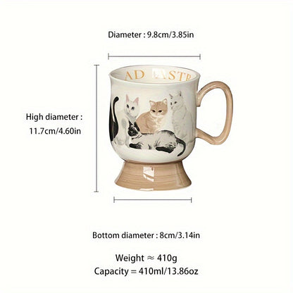 Visually Appealing Cat Ceramic Mug - Insulated, Reusable Coffee & Tea Cup for Couples, Perfect for Breakfast & Home Use