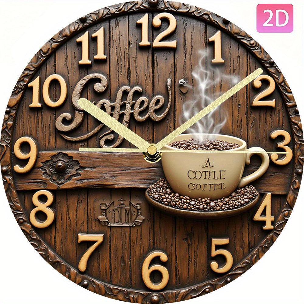 Coffee Lover's Silent Wall Clock - Non-Ticking Modern Decor with Cup Design, Battery-Powered Acrylic Clock for Living Room, Kitchen, Office - Brown & Golden Cafe Theme Gift for Coffee Enthusiasts (AA Battery Not Included), Co