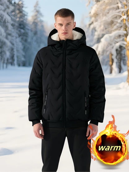 Men'S Heavyweight Winter Jacket - Windproof Cold Weather Coat with Full-Zip Closure, Hooded Insulated Outerwear - Thick Fleece-Lined Insulation for Extreme Cold, Zippered Pockets - Ideal for Skiing, Hiking, Commuting - Fall/W