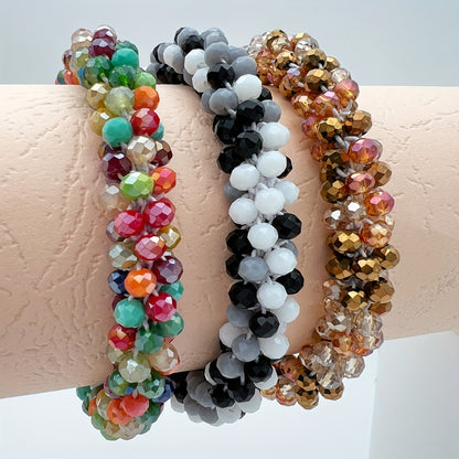 Esbbela 3pcs Bracelet Set Holiday Gift Beaded Artificial Crystal Stackable Strap Set with Elasticity Suitable for Women Men 16.51-20.32cm Daily Vacation